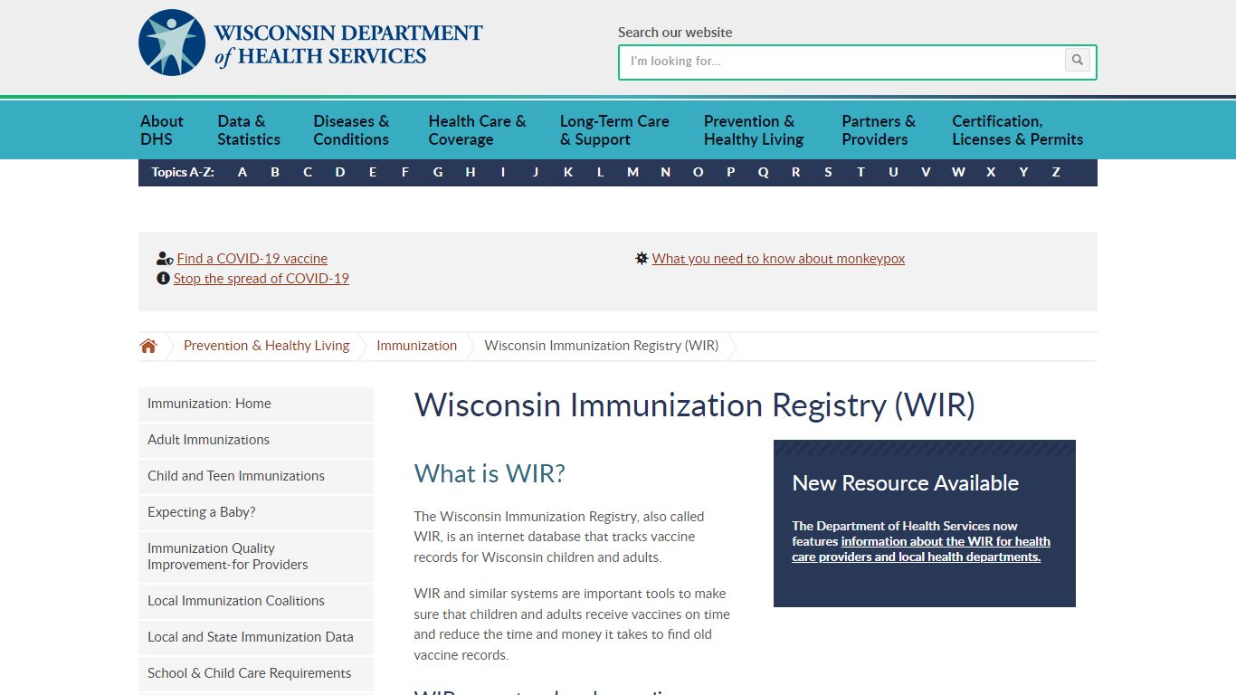 Wisconsin Immunization Registry (WIR) | Wisconsin Department of Health ...