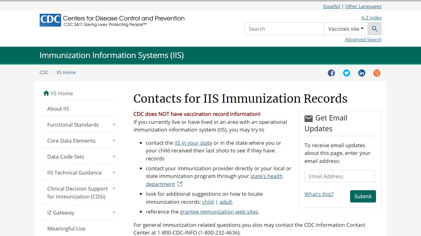 Contacts for Immunization Records | CDC
