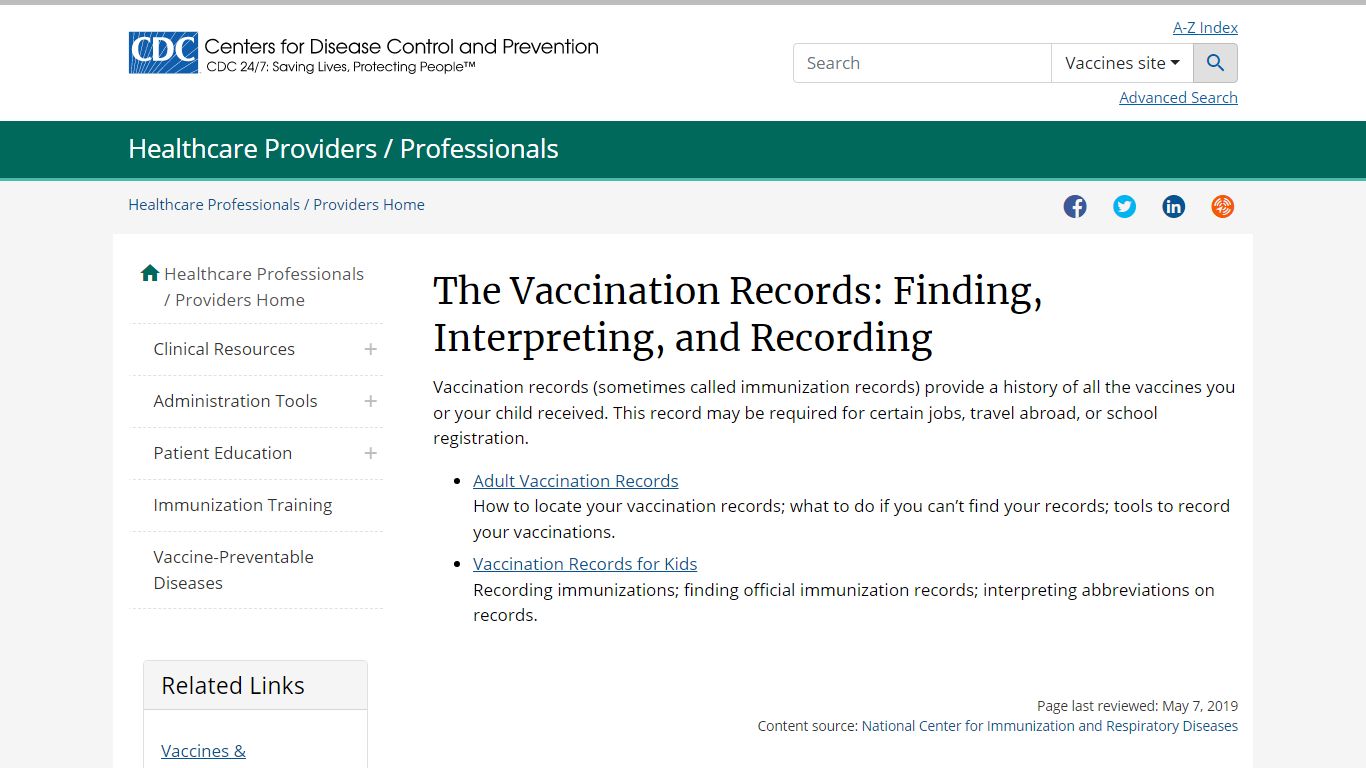 Vaccination Records - Finding, Interpreting, and Recording | CDC